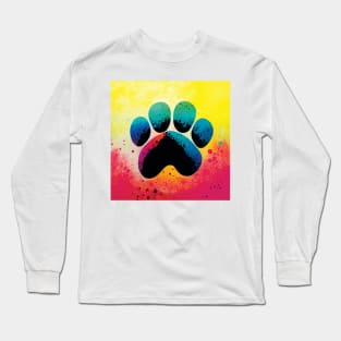 Colourful Splatter Art Paw Print Design Long Sleeve T-Shirt